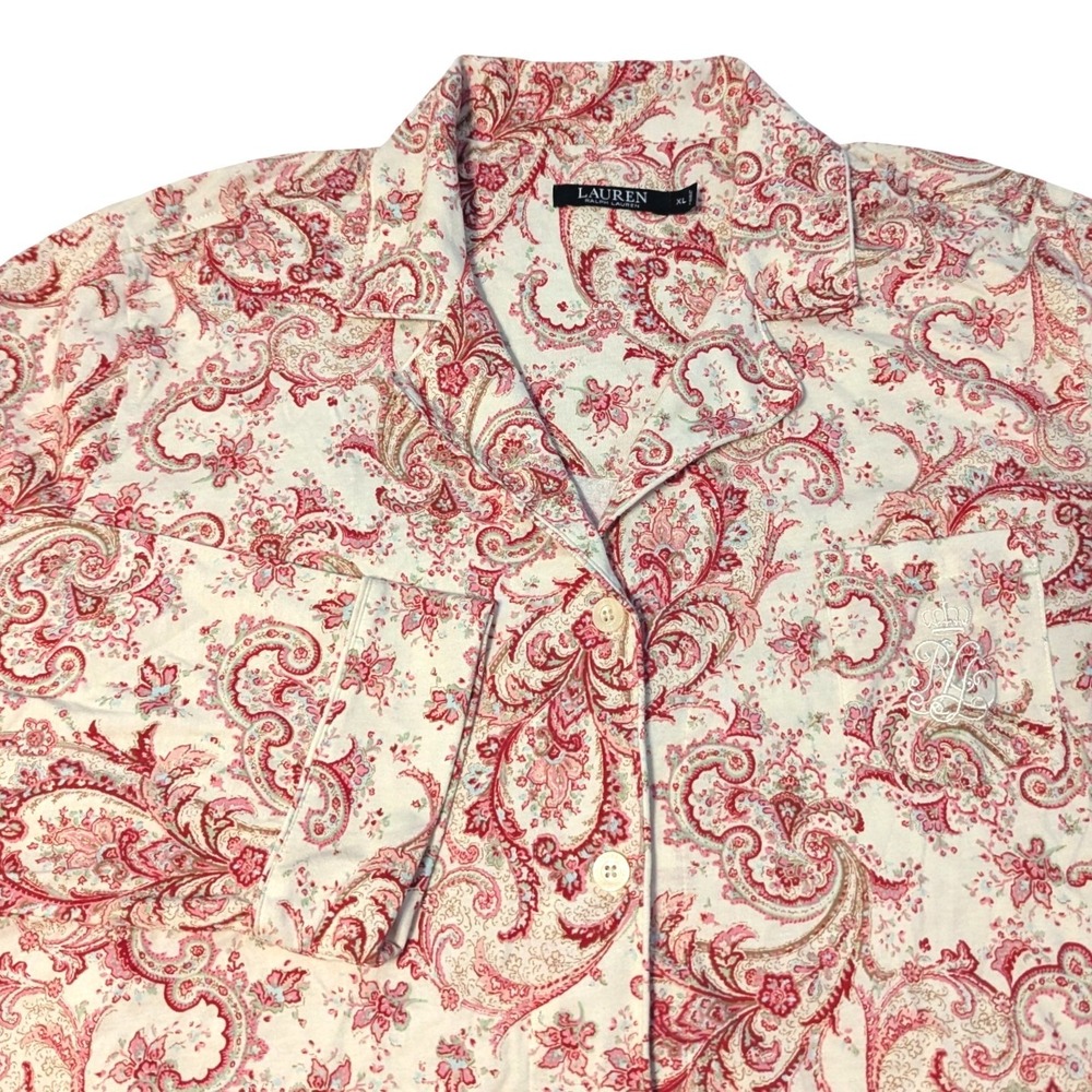 NWT‎ Lauren Ralph Lauren Womens XL Red Cream Paisley Cotton Pajama Top LN91650